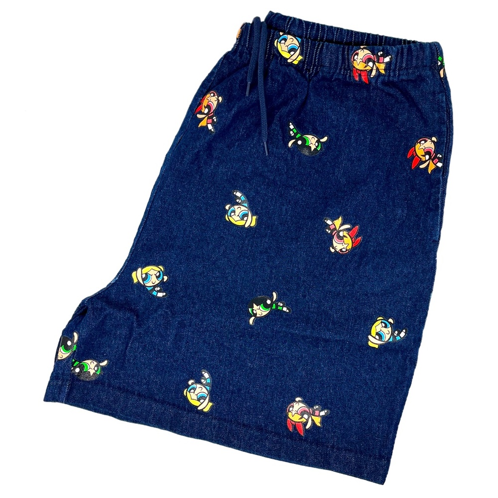 Vintage 90s Powerpuff Girls Print Denim Shorts Cartoon Network Promo Size L XL
